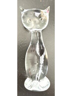 ArtGlass Clear Siamese Cat Figurine Minimalist Sculpture 5" Tall VTG